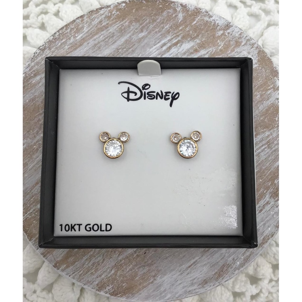 Disney Mickey Mouse 10KT Gold Cubic Zirconia Stud Earrings April Birthstone